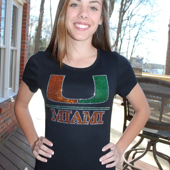 Hurricanes rhinestone bling black short sleeve RN XS S M L XL XXL 1X 2X 3X 4X 5X - Picture 3 of 6